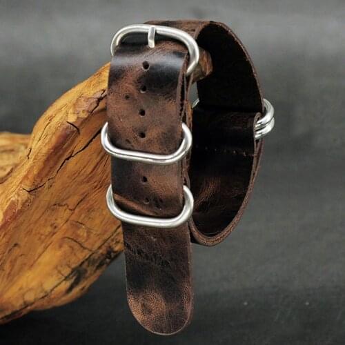 Onthelevel First Layer Cow Leather Nato Strap Zulu Watch Strap 18mm 20mm 22mm 24mm Retro Watch Band With Silver Rings Buckle #E