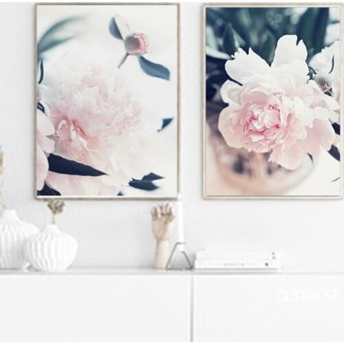 Nordic Modern Style Fresh And Elegant Beautiful Pink Flower Posters Art Canvas Pictures For Living Room Bedroom Decor Unframed