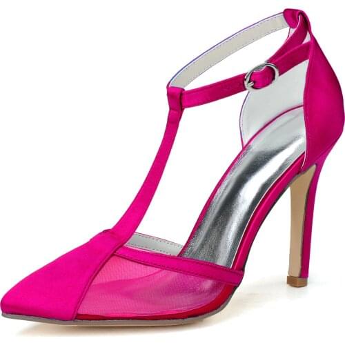New Fashion Pointed toe Satin Lady Dress Shoes T Strap See Through Party Prom Cocktail High Heels Stelitto Bridal Pumps White