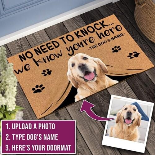 Wdspring Custom Printing Your Dog No Need to Knock we know you're here Design Customize Text Doormat Dog Mat