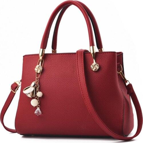 Exquisite Pendant Womens Bags Fashion Tote Bag New Lychee Pattern Ladies Handbags Large Black Leather Shoulder Messenger Bag