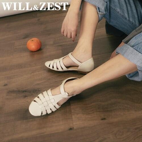 WILL&ZEST Flat Sandals Women 2021 Summer Gladiator Designer Luxury Brand Leather Female Black Strappy Fashion Beach Woman Shoes