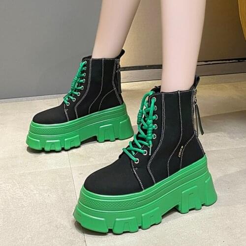 Shoes Woman Platform Boots 2021 Autumn Winter New Anklet Boots Women Round Toe Thick Sole Canvas Shoes Women Chunky High Heels
