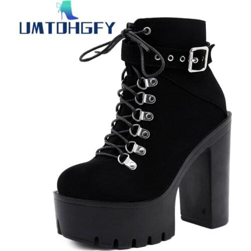 Women Stage Show Boots Europe US Style Girls Platform Buckle Boot Winter Shoes Thick Heel Autmn Boots Zipper Ankle Suede Gothic