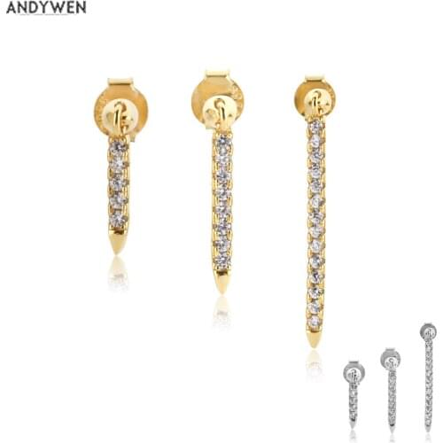 ANDYWEN 925 Sterling Silver Gold Three Size 9.5mm 14mm 25mm Eternity Bar Threaded Charm Earring Line Women Piercing Pendientes
