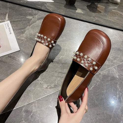 Temperament Pearl Square Toe All-match Flat Bottom Spring/summer 2021 New Net Celebrity Explosion Models Womens Single Shoes