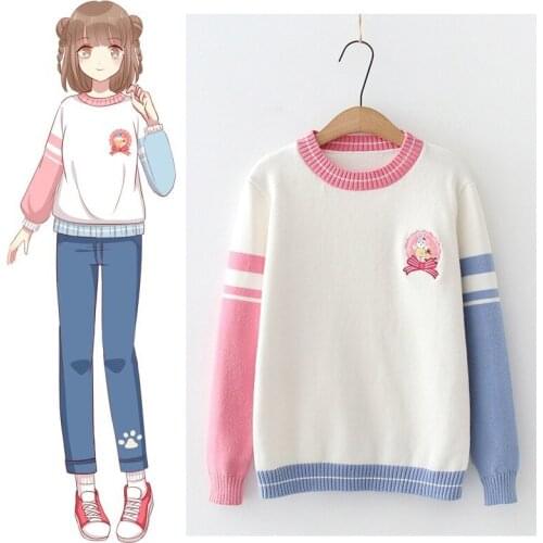Cartoon Embroidery Harakuju Women Knitted Pullover Sweaters 2020 Winter Long Sleeve O-neck Casual Sweet Style Ladies Cute Top