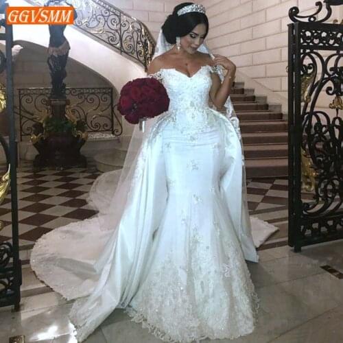 Dubai Mermaid Wedding Dress Off Shoulder Lace Up Appliqued Slim Fit Sexy Bridal Dresses Maid of Honor Customized Robe De Mariee