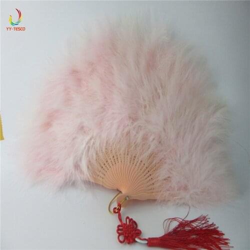 10pcs Thicken Fluffy Folding Marabou Feather Hand Fan Girls Dance Performance light pink Fan Party Favors wedding decoration
