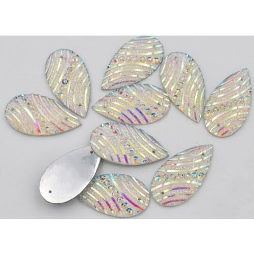 20PCS AB resin 16*30mm twill Teardrop Flatback rhinestone scrapbook DIY wedding 2 hole appliques ornaments PF347*2
