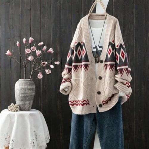 2020 Winter Women Sweater Cardigans Knit Coat Cartoon Embroidery Jumpers Winter Poncho Jacket Female Long Cardigans m597