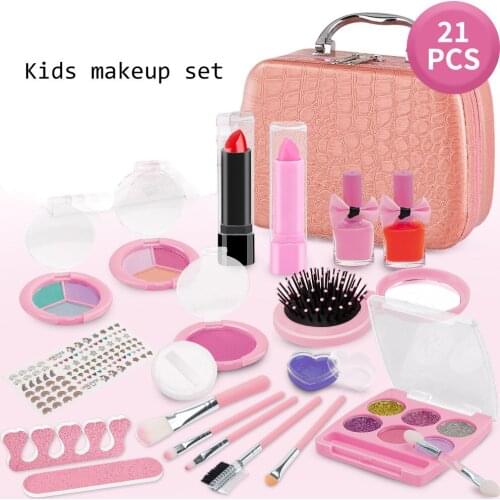 21Pcs Children Makeup Toys For Girls Makeup Set Washable Safe Material Nali Polish Tearable Baby Comestics Kids Makeup Set Toys
