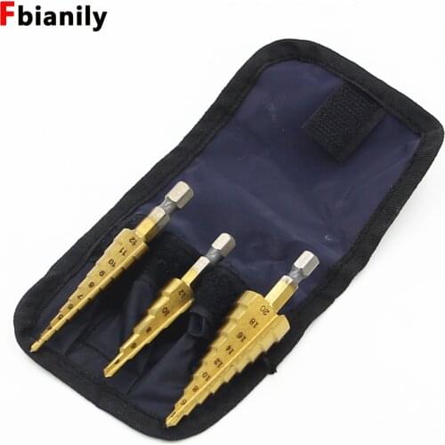 New HSS Steel Titanium Step Drill Bit Hand Tool Sets 3-12mm 4-12mm 4-20mm Step Cone Cutt Woodworking Wood Metal Drill Bit Set