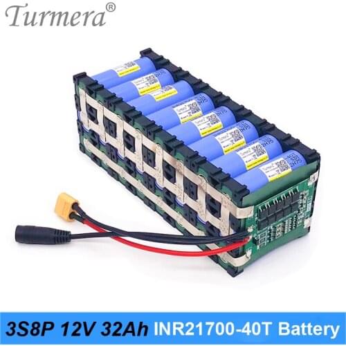 3S8P INR21700-40T 4000mAh 40A 12V 32Ah Lithium Battery with 3S 40A BMS for Electric Pump Uninterrupted Power Supply 12V Turmera