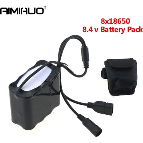 8.4V 18650 Battery Pack 12000mAh 8*18650 Rechargeable Li-ion Battery with 2 in 1 USB+DC Connector for LED Bicycle Headlight Cell
