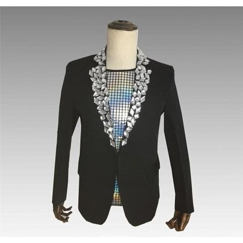 Blazer with Rhinestones Men Singer Stage Costume Personality Coat Slim Fit Party Nightclub Suit