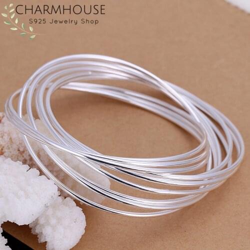 Charmhouse 925 Silver Bangles For Women Multi Circles Bangle & Bracelets Wristband Pulseira Femme New Fashion Jewelry Bijoux