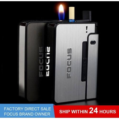 Automatic Cigarette Case Metal Cigarette Boxes 10pcs Cigarette Capacity Can Mount Lighter Men Gadget Tool Nice Gift Dropshipping