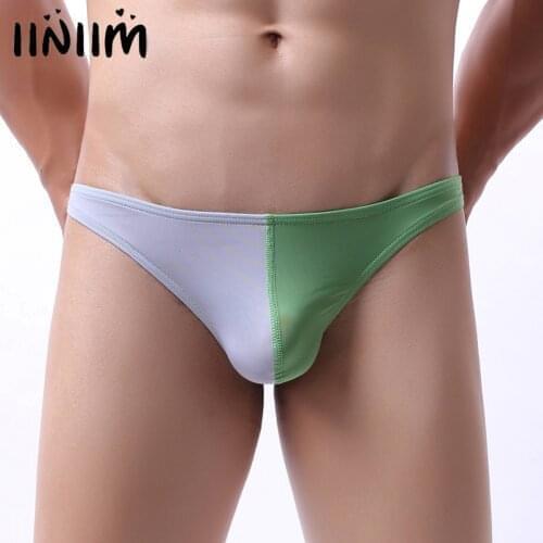 Men Underwear Briefs Contrast Color Swimming Trunks Low Waist Bikini Bottoms Erotic Sexy Bulge Pouch Briefs Underwear Swimwear