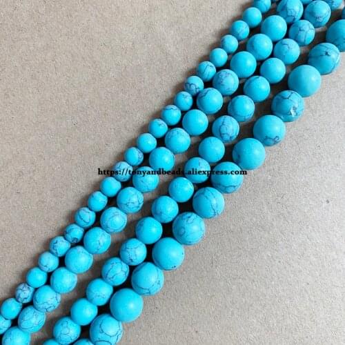 Natural Stone Matte Chinese Lake Blue Turquoise Round Loose Beads 15" Strand 4 6 8 10 12MM Pick Size For Jewelry Making DIY