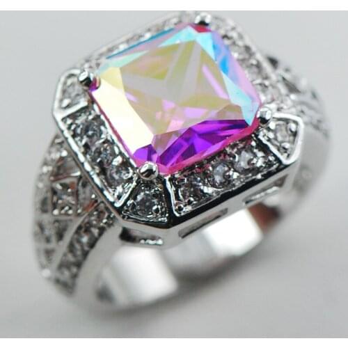 Pink Crystal Zircon White Crystal Zircon 925 Sterling Silver Ring Size 6 7 8 9 10 F1072