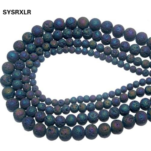 Wholesale Natural Stone Electroplated Colorful Volcanic Lava Round Loose Beads for Jewelry Making DIY Bracelet 6 8 10 12 MM