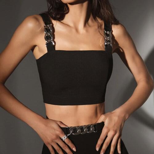 Cool Girls Black Chain Spaghetti Strap Camis Top Summer Sleeveless Slim Fit Cropped Women Fashion Short Top Streetwear Clothes