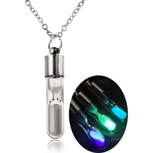 Fashion Luminous Hourglass Pendant Necklace 3 Color Glowing in the Dark Wishing Bottle Necklace Women Men Halloween Jewelry Gift