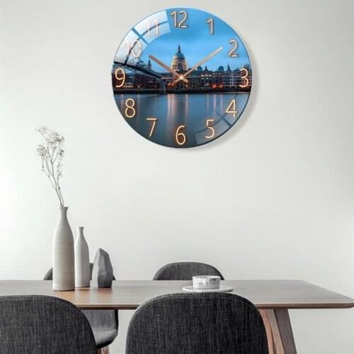 12 Inch Fashion Glass Quartz Clock Home Living Quiet Silent Simple Clock Tempered glass clock wall clock