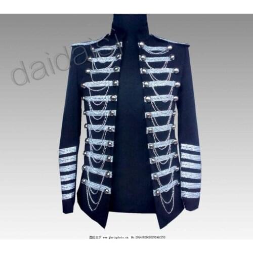 S-5xl New Mens Black Stand Collar Chain Jackets Performing Stars With The Same Stage Costumes Bar Singer Ds Host Formal Dress