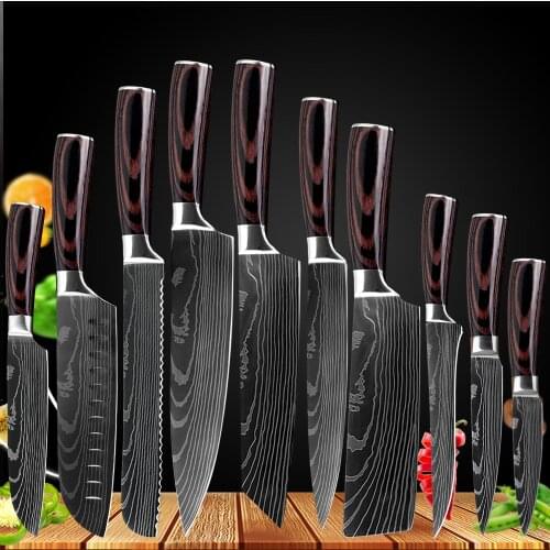 8"inch japanese kitchen knives Set Laser Damascus pattern chef knife Sharp Santoku Cleaver Slicing Utility Knives tool EDC New