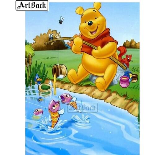 Cartoon Bear Fishing Diamond Mosaic Rhinestone Kit Full Square Drill 3D Diamond Painting Decorative Artwork ARD437