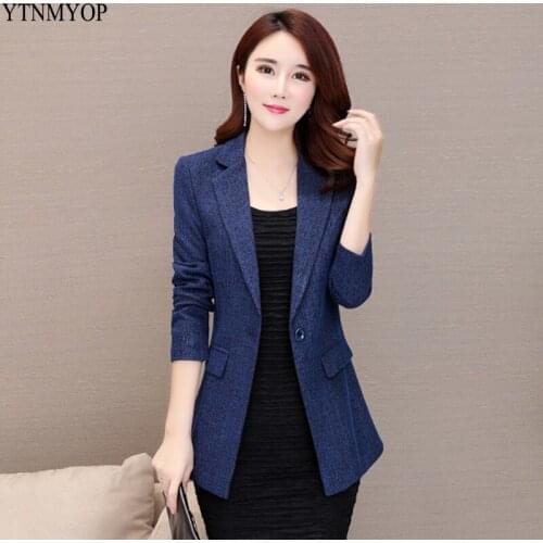 New Slim Fashion Spring Blazer Female Office Lady Long Suit Coat Outerwear One Button Business Notched Blazer Coat YTNMYOP