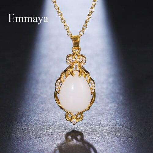 Emmaya Ingenious Waterdrop Shape Classic Necklace For Women&Girls Gold Jewelry In Wedding Party Charming Glass Dress-Up