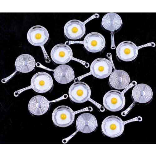 10Pcs Pendants Fried Egg Pan Omelette Tableware Theme Miniature Enamal Silver Tone Charms 31x17mm