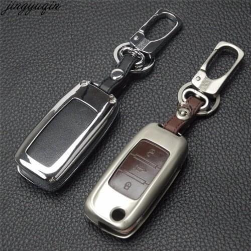 Jingyuqin Remote 3 Btn Zinc Alloy+Leather Cover Case For Skoda Octavia 1 2 3 A5 Fabia Superb Citigo Yeti For VW Jetta mk5 mk6