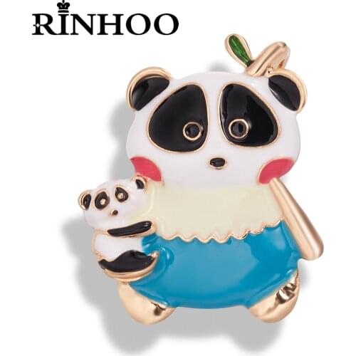 Rinhoo Cartoon Fun Animal Enamel Brooch White Bear Panda Lovely Little Panda Hug Giant Panda Badge Pin Clothes Bag Accessories