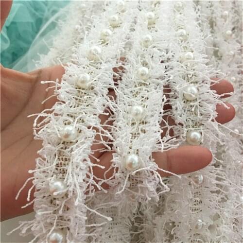 Luxury Off White Beaded Lace Plush Trim Ribbon Wedding Dress Collar Neckline Applique DIY Hat Skirt Crafts Sewing Supplies