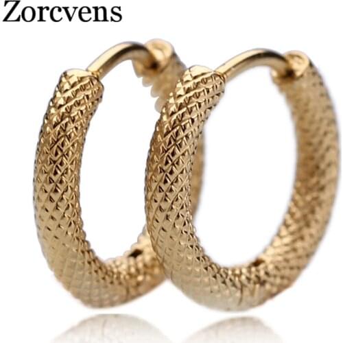 ZORCVENS Newest Punk Gold Stainless Steel Hoop Earrings Stripes Huggie Earrings Circle Fashion Earrings for Women Man