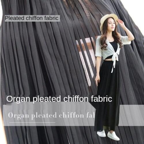 Stretch Pleated Pearl Chiffon Mesh Fabri By The Meters for Fashion Skirt Dress Clothing Sewing Cloth Black White Elastic Textile