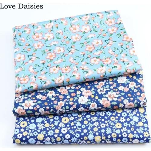 100%Cotton LIGHT BLUE NAVY Pastoral Small Pink Yellow Flower Floral Fabric DIY for Kids Sheet Cushion Apparel Dress Blouse Cover