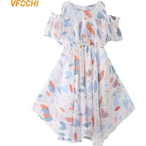 VFOCHI 2020 Girl Dress Summer Girls Floral Print Chiffon Dress Teenager Girls Dress 18 Colors Kids Dresses For Girls Party Dress