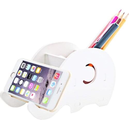 XRHYY White Elephant DIY Gift Pencil Stand Bracket With Phone Holder Desk Organizer Desktop Mobile Storage Stationery Box