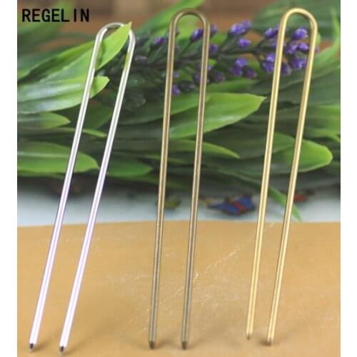 REGELIN Raw Brass Rose Gold Color Hair Sticks U shape Hair Pins Blank Base Setting 10pcs/lot 2mm*120mm For Women Jewelry Bulks