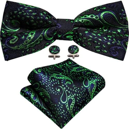 Green Bowtie Christmas Bow Tie Butterfly Knot Luxury Mens Bowties Pre-Tied Bow Tie Paisley Tie Set Cufflinks Barry.Wang LH-910