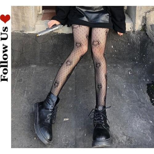 New Women Pantynose Offset Flocking Letter Brocade Pattern Design Tights Sexy Female Lingerie Club Party Hosiery Slim Stocking