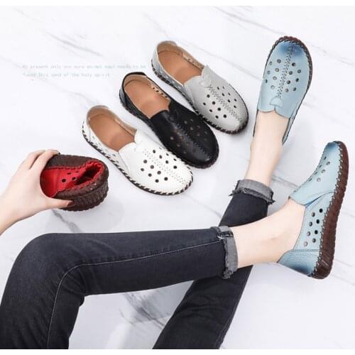 LIHUAMAO Cow leather wome loafers wedges round toe slip on ladies shoes oudoor casual breathable comfort shoes skid resistance