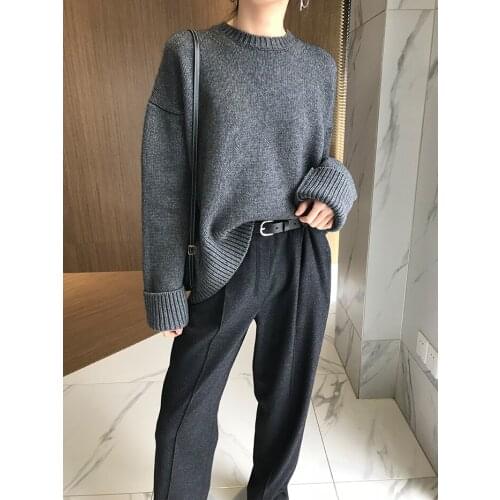 Fall Winter 2019 chic oversized o neck long sleeve wool cashmere sweater women