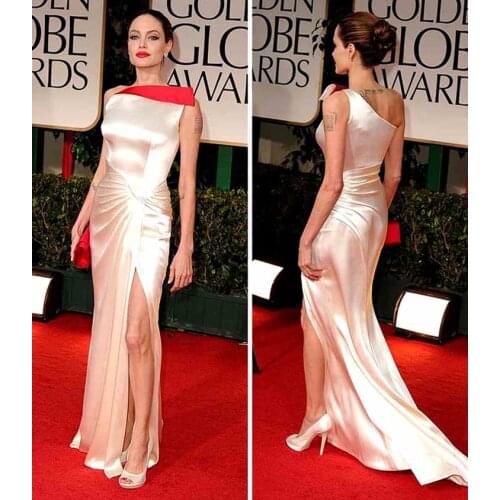 Celebrity Elegant Soft Satin Mermaid Celebrity Dresses One Shoulder Sexy Side Slit Pleat Evening Dresses Sleeveless Floor Length