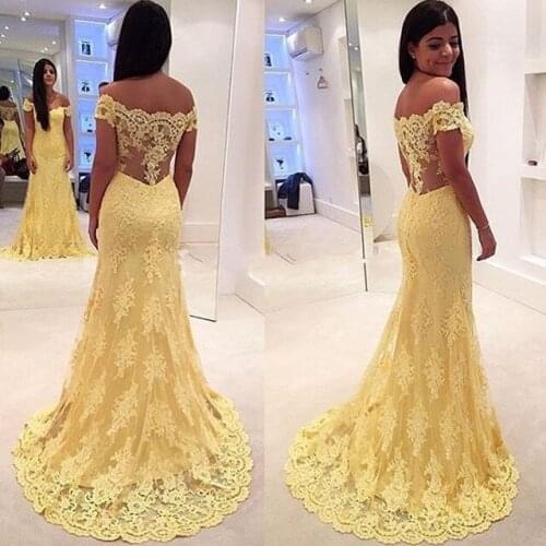 Beauty Emily Sexy Lace Yellow Long Evening Dresses 2020 for Women Formal Party Prom Dresses Mermaid Backless